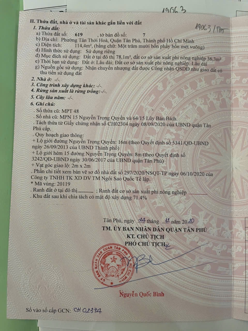 Bán Nhà mặt tiền Nguyễn Trọng Quyền 6x18.5m 